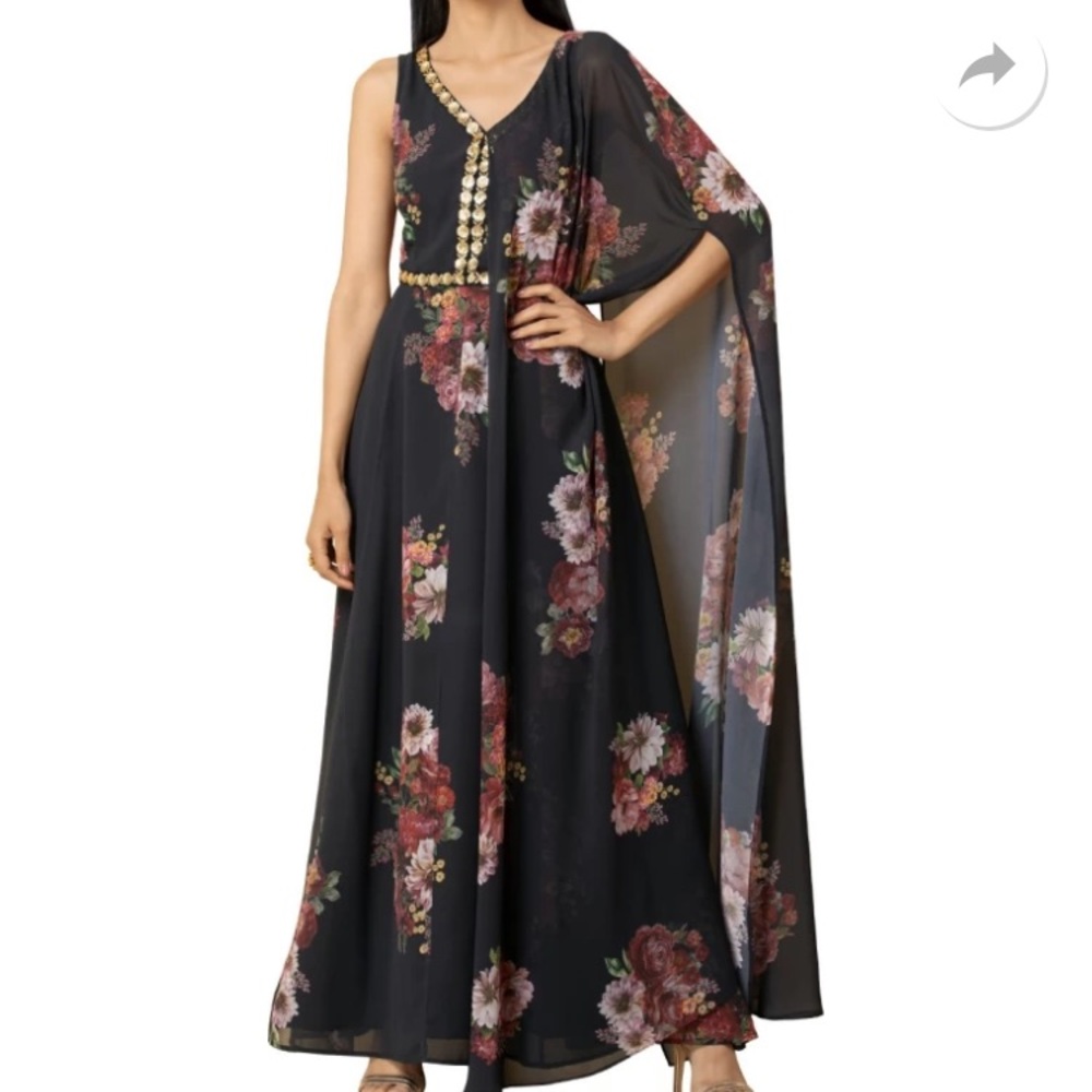 Brand new Black floral tunic with attached cape